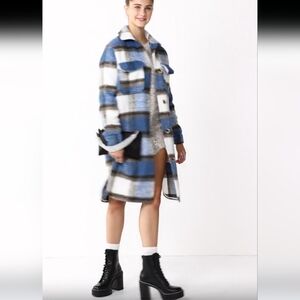 NWT SO Longline Plaid Shacket Jacket Button Front Size S